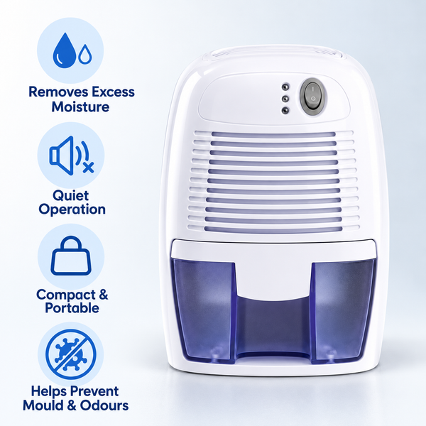 Nova Haus mini dehumidifier with benefits: removes moisture, quiet, compact, helps prevent mould